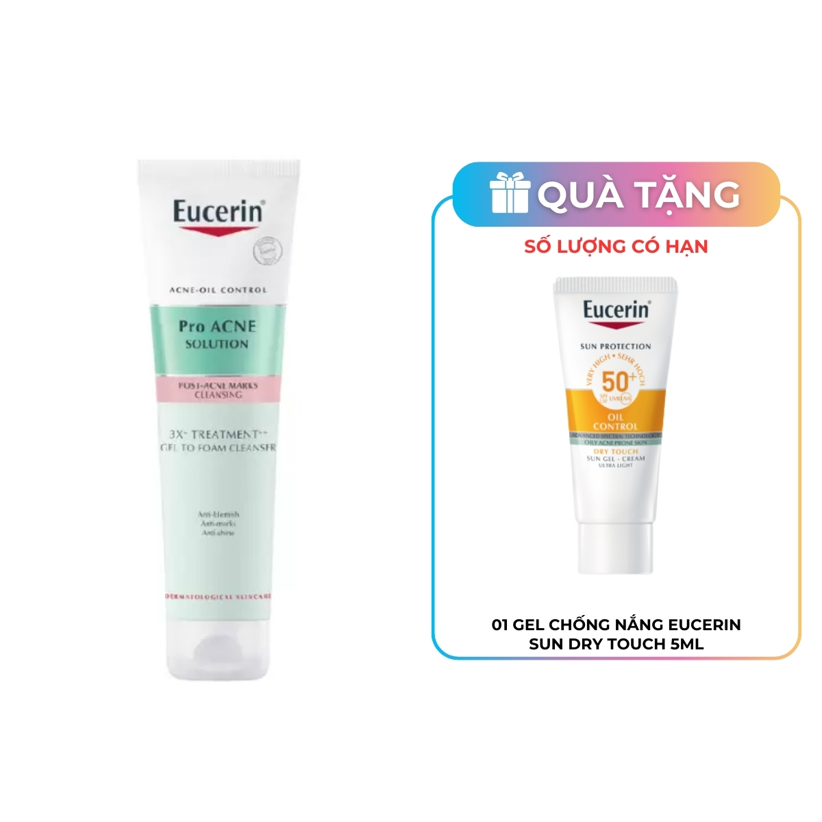 Gel Rửa Mặt Eucerin Cho Da Mụn Pro Acne Solution 3X Treatment Gel To Foam Cleanser 150ml