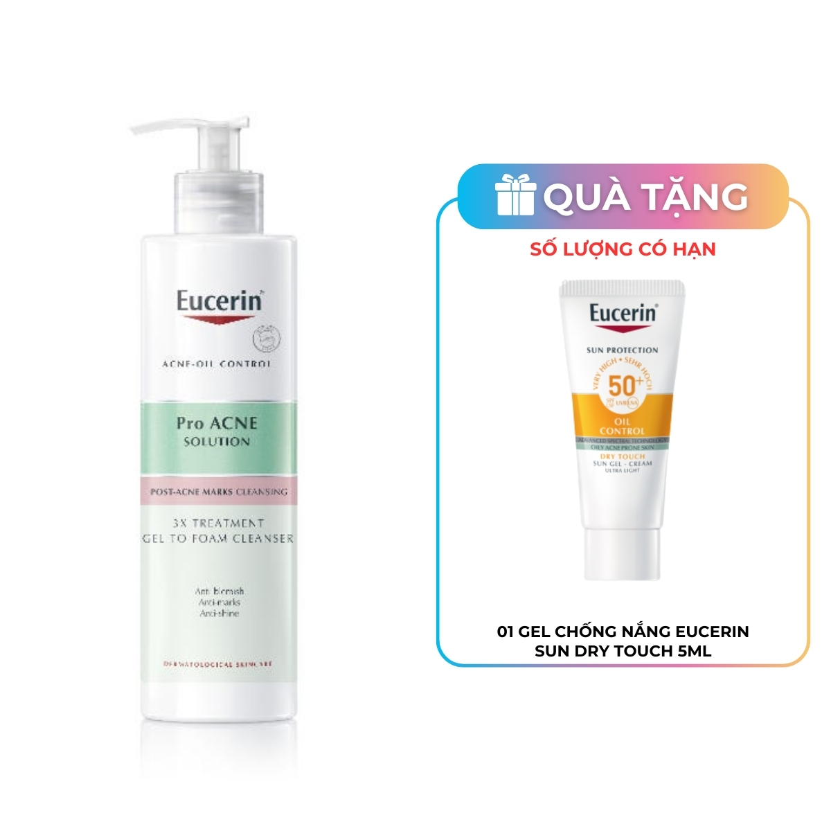 Gel Rửa Mặt Eucerin Cho Da Mụn Pro Acne Solution 3X Treatment Gel To Foam Cleanser 400ml