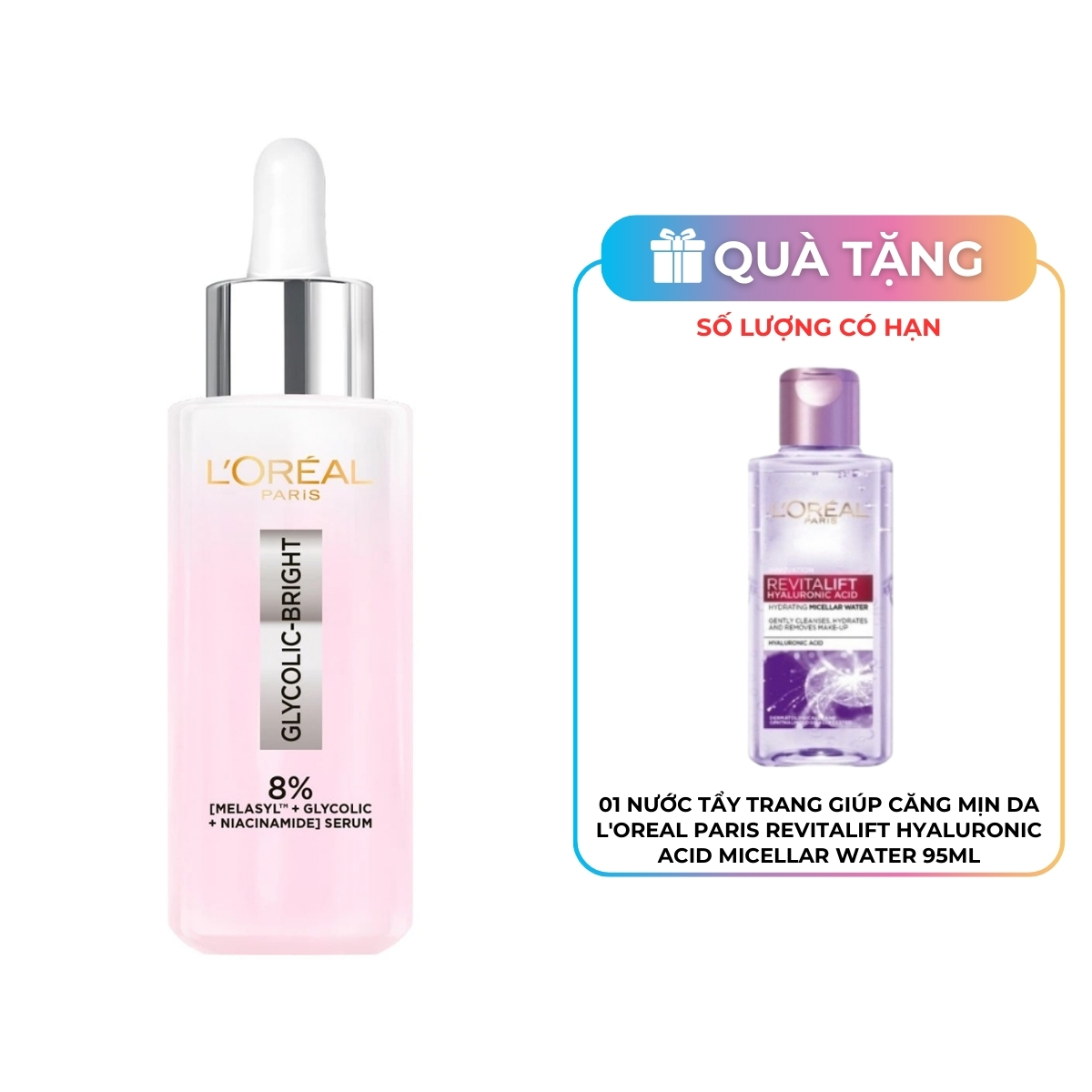 Serum L'Oréal Paris Glycolic Melasyl 8% [Melasyl+Glycolic+Niacinamide] Dưỡng Sáng Và Mờ Thâm Nám 30ml