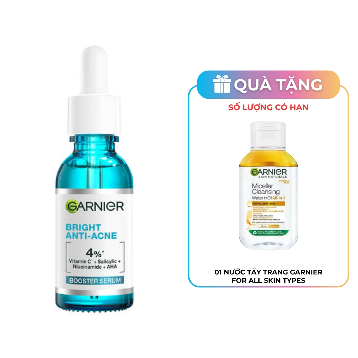 Tinh Chất Garnier Bright Complete Anti-Acne Booster Serum Giảm Mụn Mờ Thâm Cho Da Dầu, Mụn 30ml