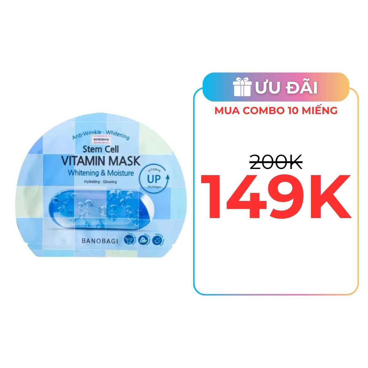 Mặt Nạ Banobagi Stem Cell Vitamin Mask Whitening and Moisture Dưỡng Sáng Và Cấp Ẩm Cho Da 30g (Xanh)