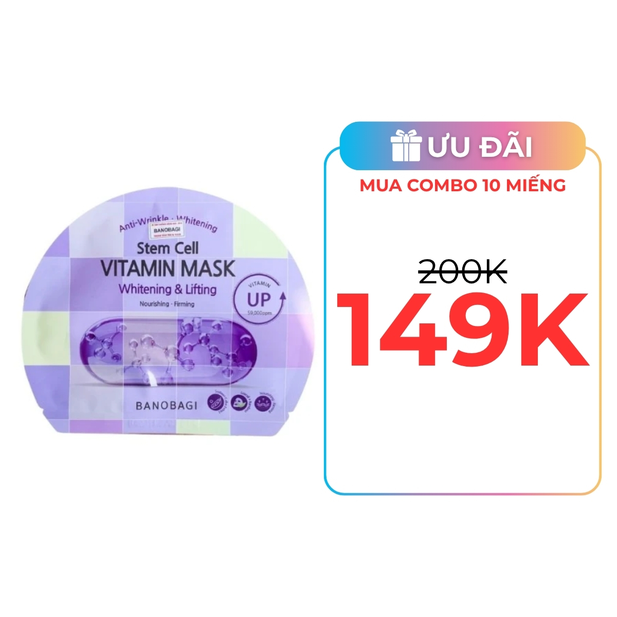 Mặt Nạ Banobagi Stem Cell Vitamin Mask Whitening & Lifting Dưỡng Sáng, Làm Săn Chắc Da 30g (Tím)