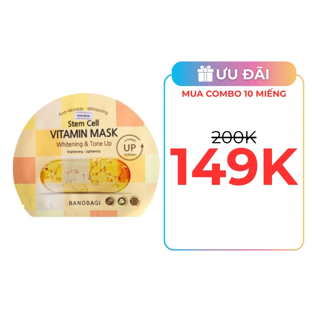 Mặt Nạ Banobagi Stem Cell Vitamin Mask Whitening & Tone Up Dưỡng Sáng Và Nâng Tông Da 30g (Vàng)