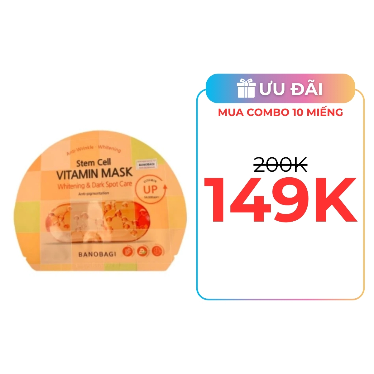 Mặt Nạ Banobagi Stem Cell Vitamin Mask Whitening & Dark Spot Care Dưỡng Sáng Da, Mờ Thâm Nám 30g (Cam)