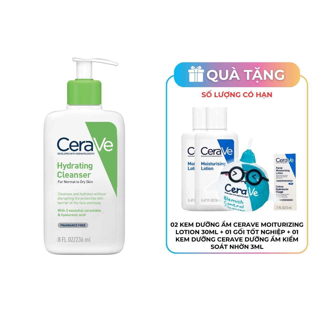Sữa Rửa Mặt CeraVe Hydrating Facial Cleanser Màu Xanh Lá 236ml