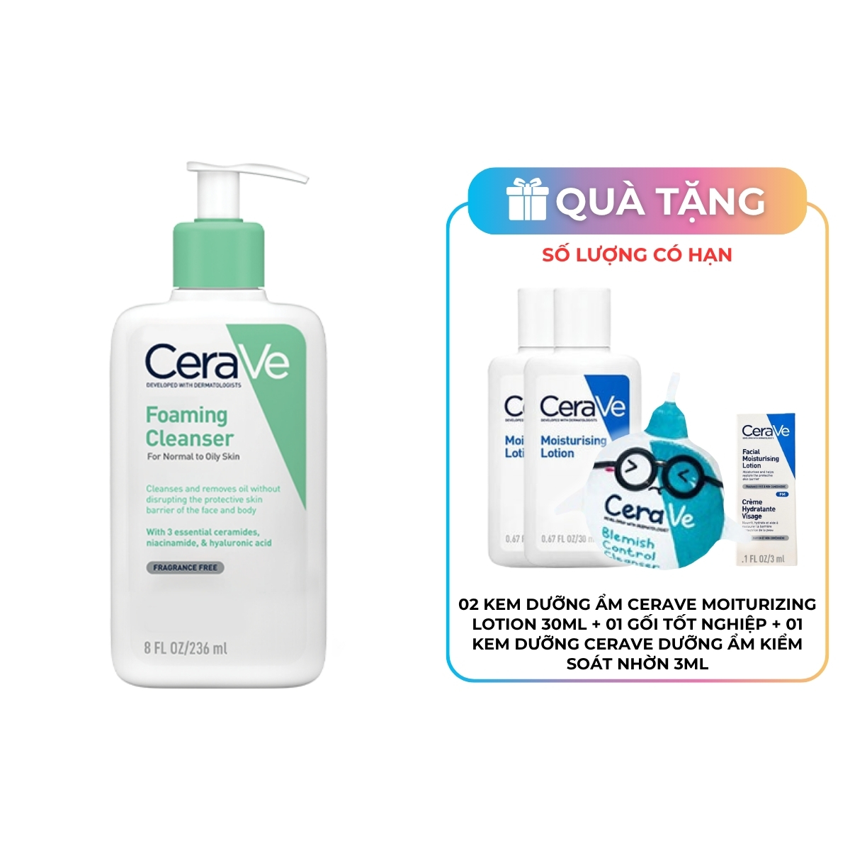 Sữa Rửa Mặt CeraVe Foaming Cleanser Màu Xanh Ngọc 236ml