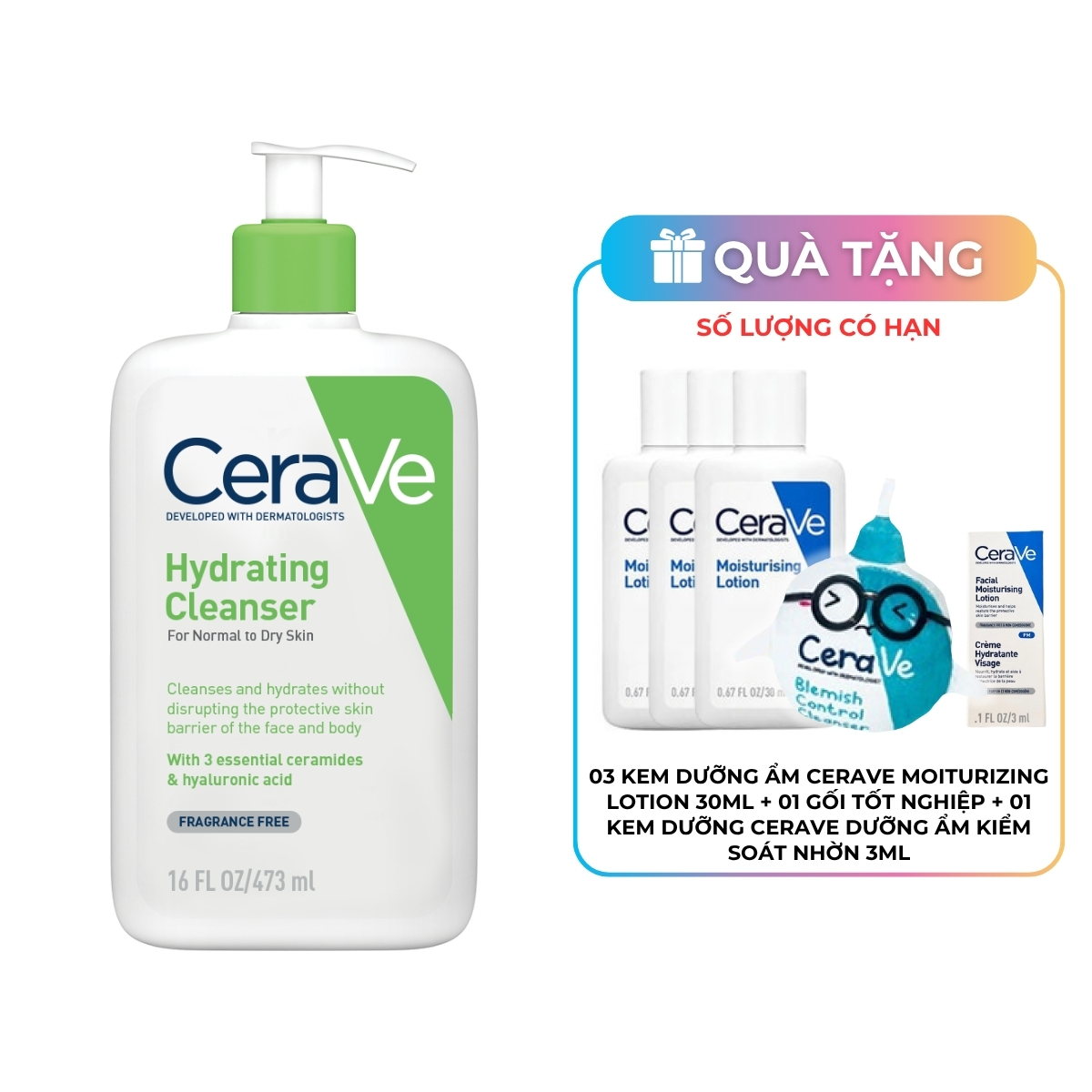 Sữa Rửa Mặt CeraVe Hydrating Facial Cleanser Màu Xanh Lá 473ml