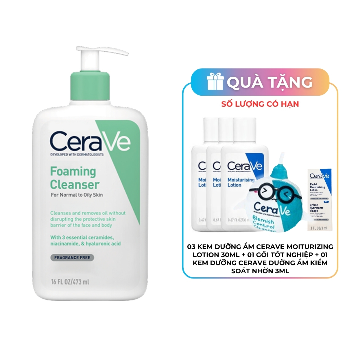 Sữa Rửa Mặt CeraVe Foaming Cleanser Màu Xanh Ngọc 473ml