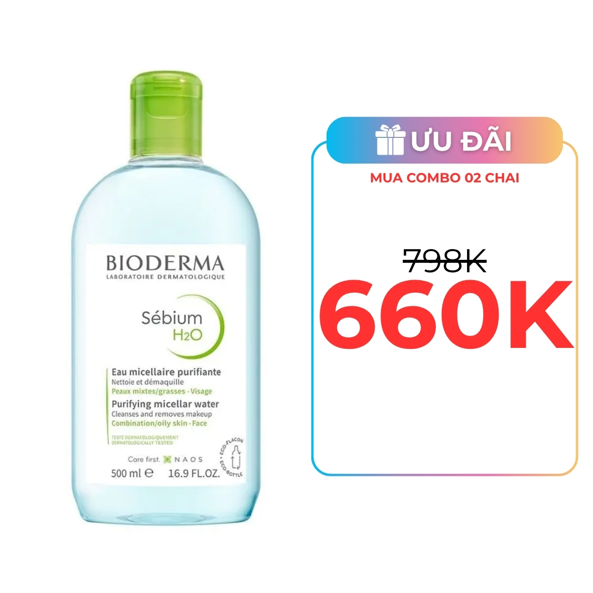 Nước Tẩy Trang Bioderma Sebium H2O Dành Cho Da Dầu và Hỗn Hợp 500ml - (Bao bì mới)