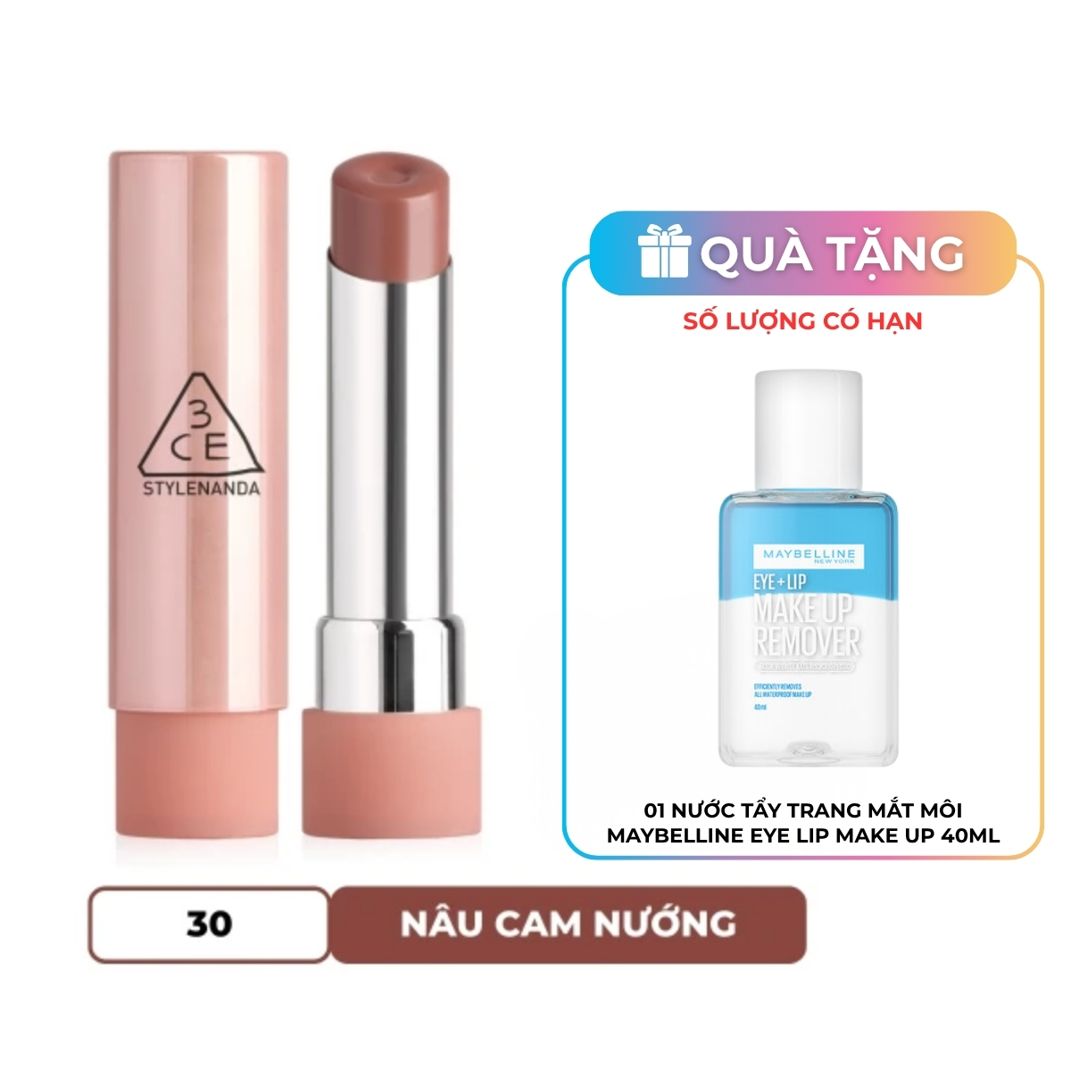 Son Dưỡng 3CE Glazy Lip Glow - 30 Melting Smore