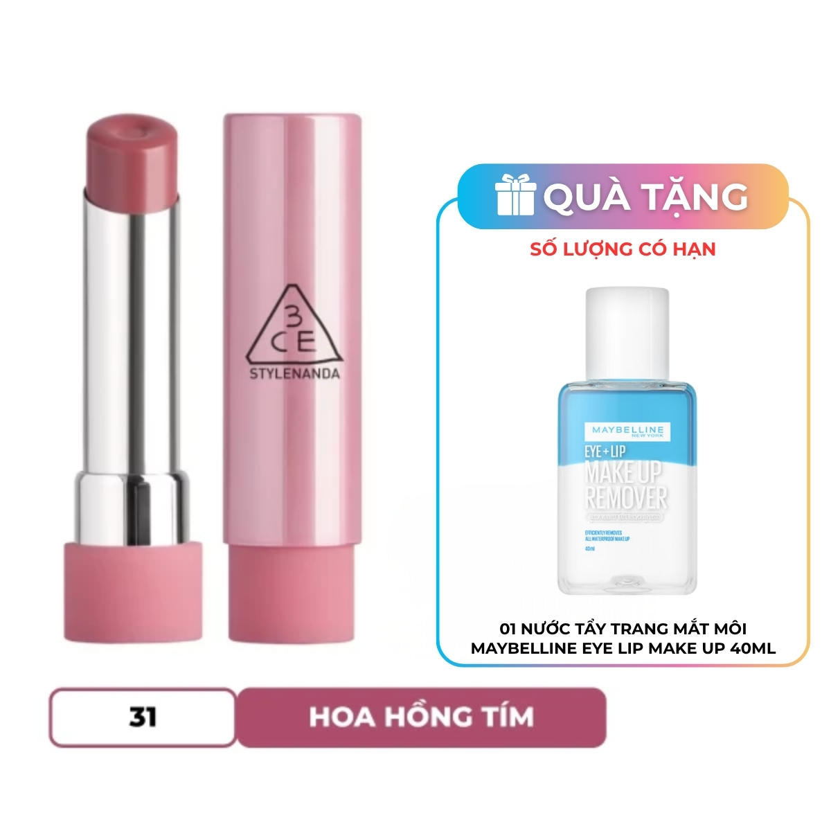 Son Dưỡng 3CE Glazy Lip Glow - 31 Lavender Cream