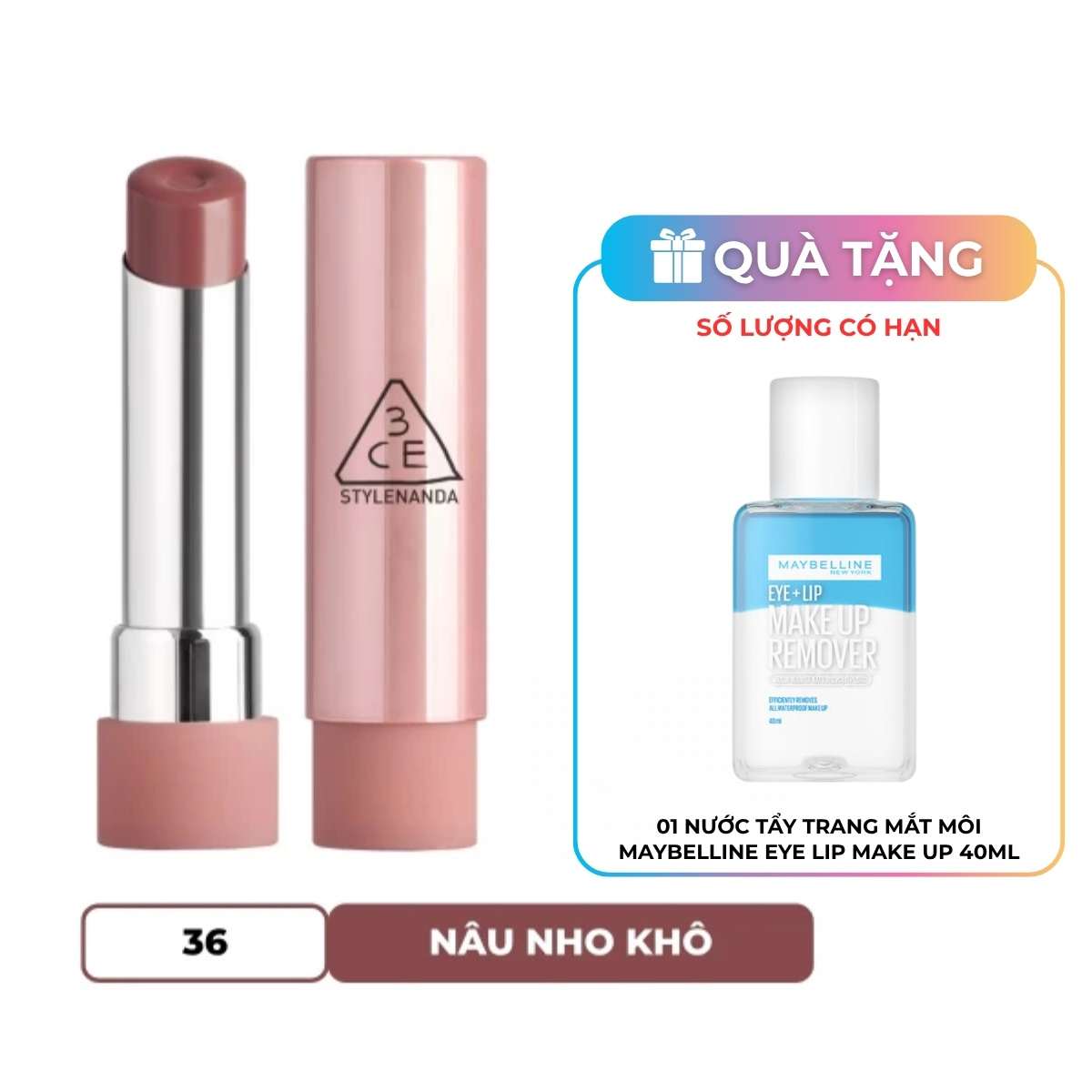 Son Dưỡng 3CE Glazy Lip Glow - 36 Double Grape