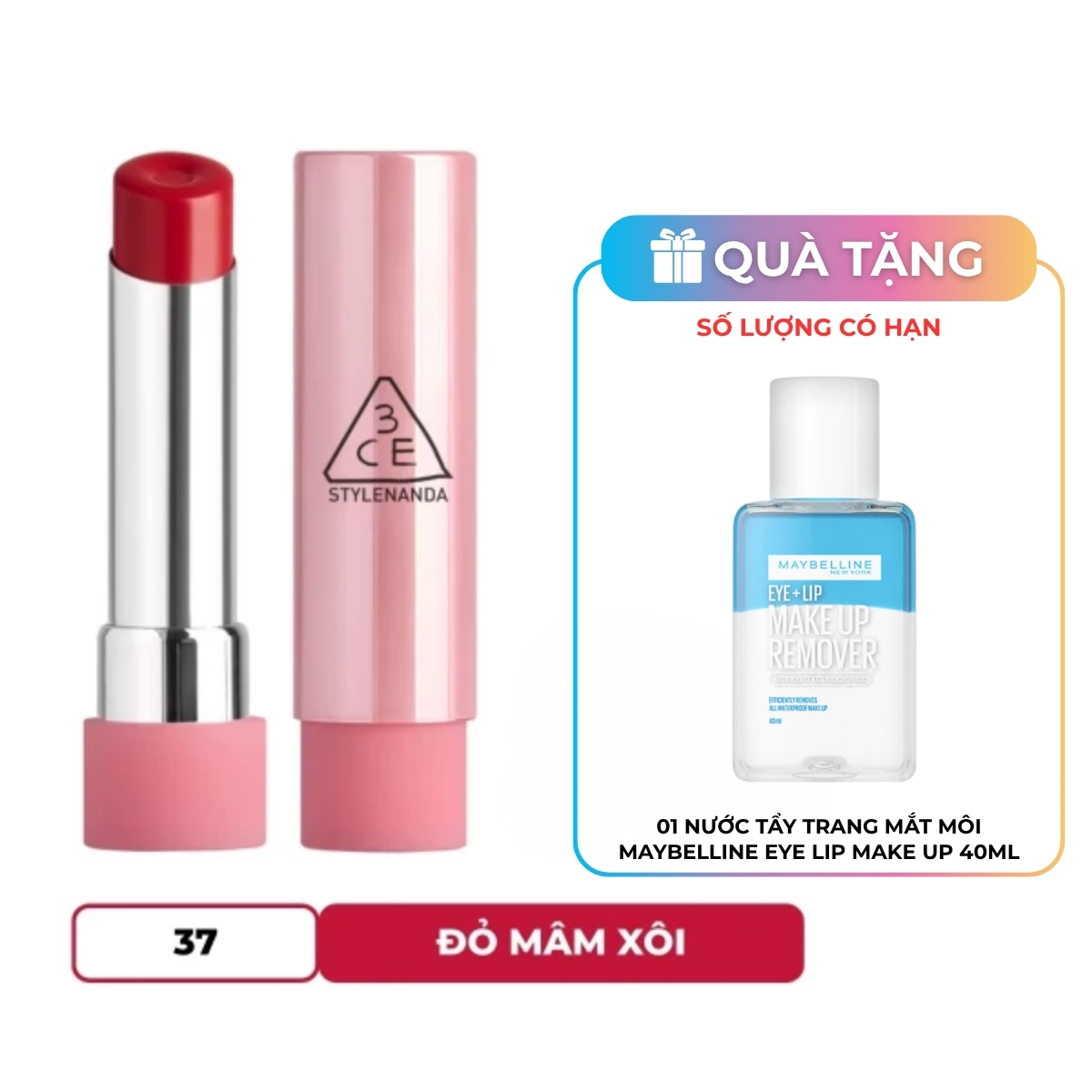 Son Dưỡng 3CE Glazy Lip Glow - 37 Raspberry Coated