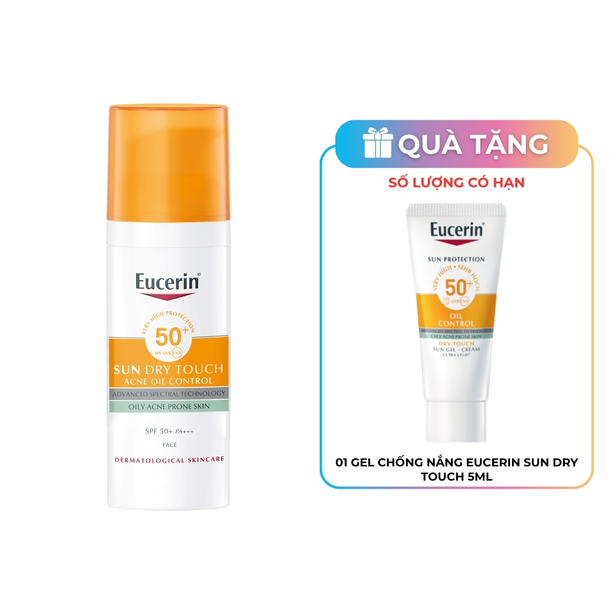 Gel Chống Nắng Eucerin Sun Dry Touch Acne Oil Control SPF50+ Cho Da Nhờn Mụn 50ml