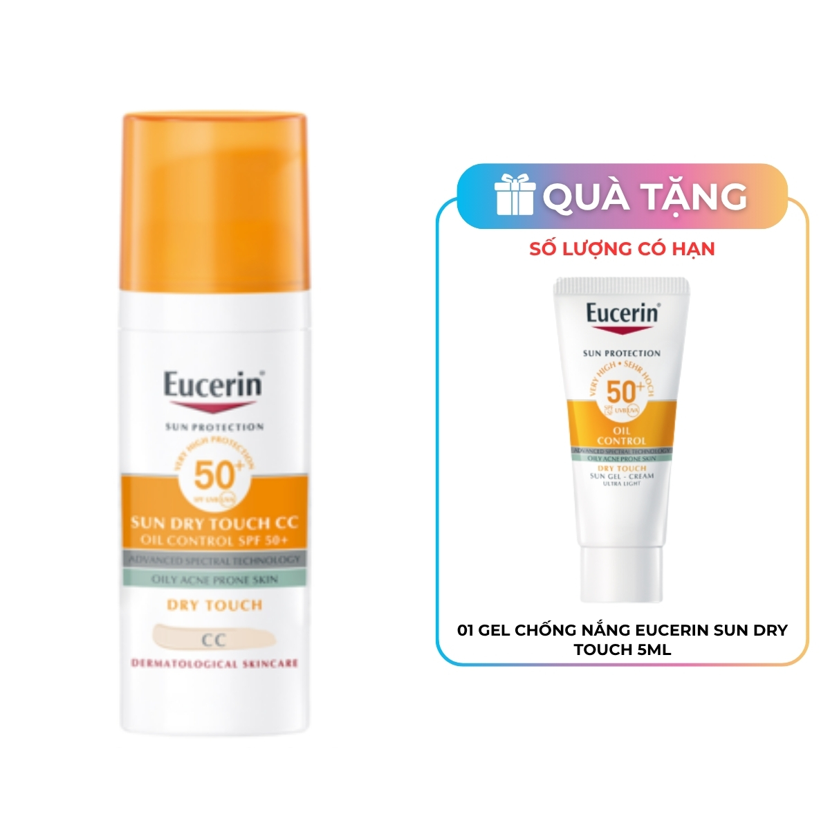 Kem Chống Nắng Eucerin Sun Dry Touch CC Oil Control SPF 50+ Kiểm Soát Dầu Có Màu 50ml