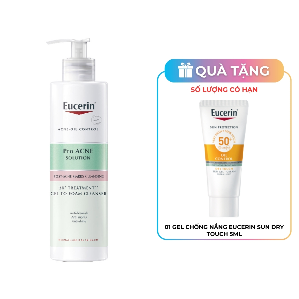 Gel Rửa Mặt Eucerin Cho Da Mụn Pro Acne Solution 3X Treatment Gel To Foam Cleanser 400ml