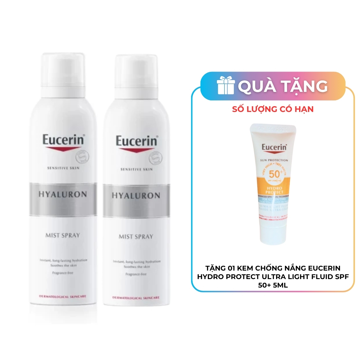 Combo 2 Xịt Khoáng Eucerin Hyaluron Mist Spray Cấp Ẩm Cho Da Nhạy Cảm 150ml