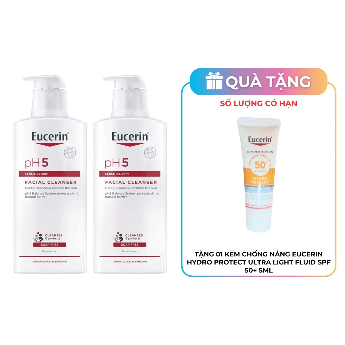Combo 2 Sữa Rửa Mặt Eucerin Cho Da Nhạy Cảm pH5 Sensitive Skin Facial Cleanser 400ml