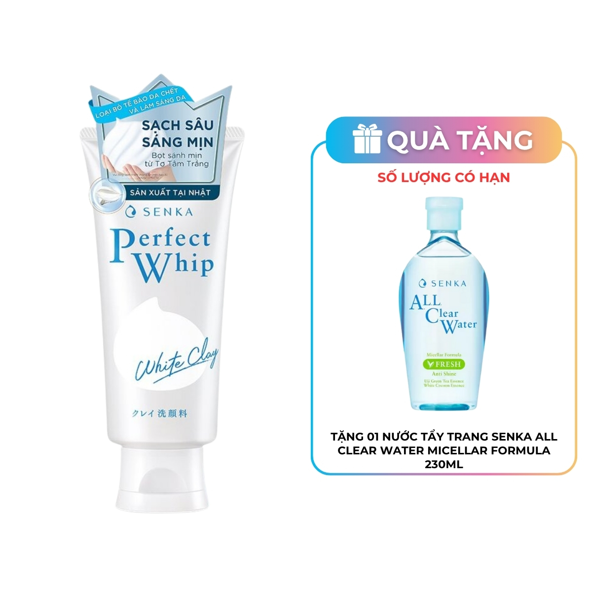 Sữa Rửa Mặt Senka Perfect Whip White Clay Đất Sét Trắng Làm Đều Màu Da 120g (Mã Mới)