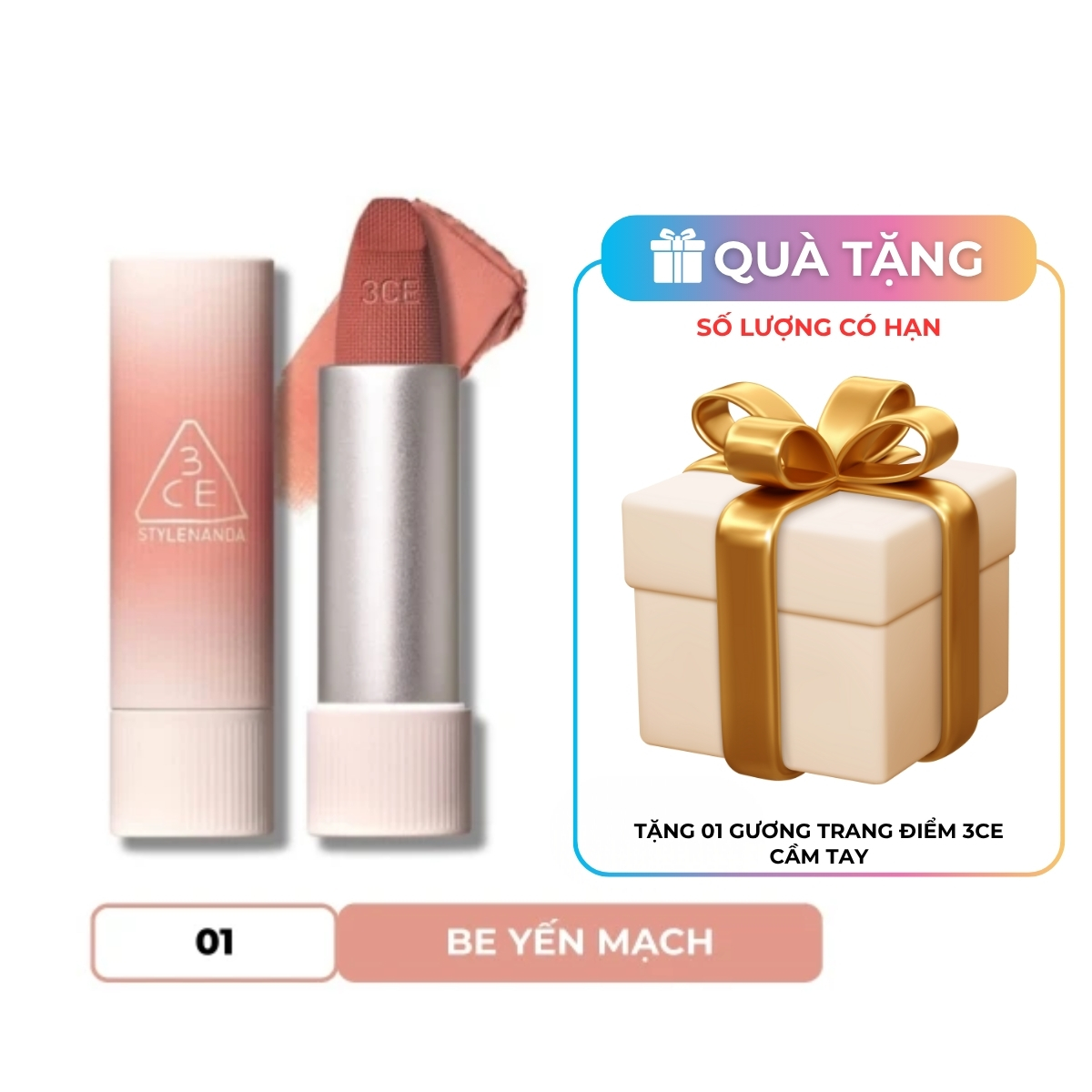 Son Thỏi 3CE Cashmere Hug Lipstick #01 Oat