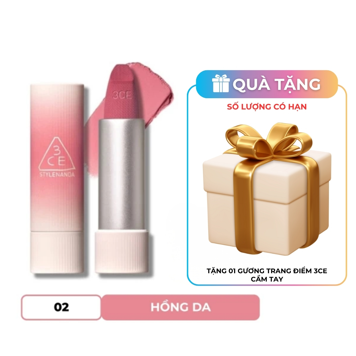 Son Thỏi 3CE Cashmere Hug Lipstick #02 Pure Blending