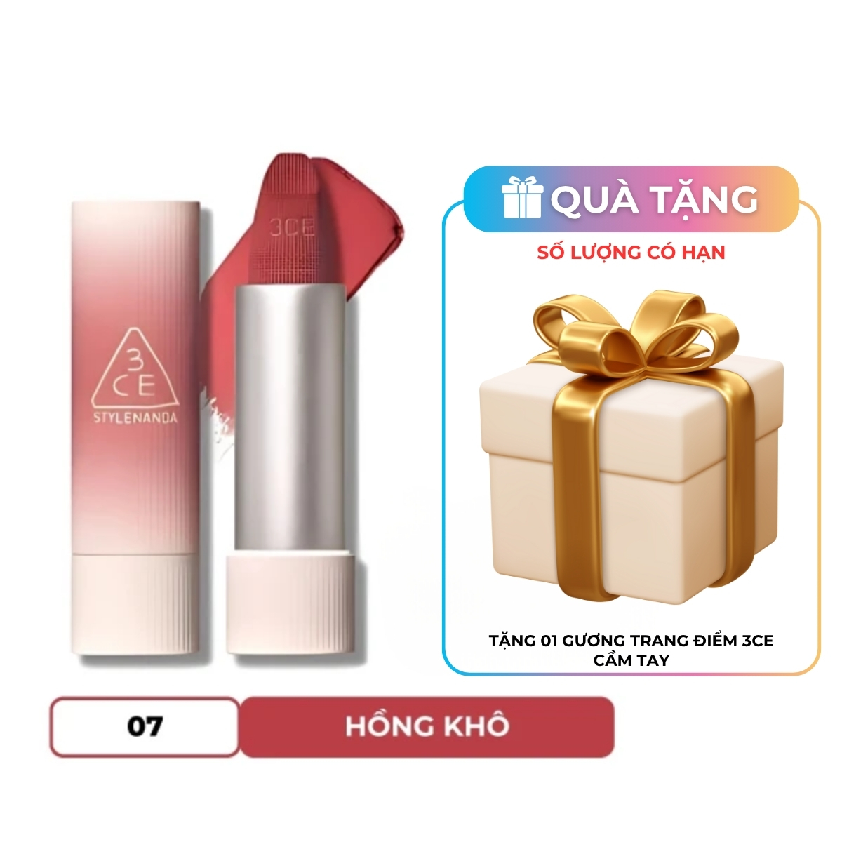 Son Thỏi 3CE Cashmere Hug Lipstick #07 Knit