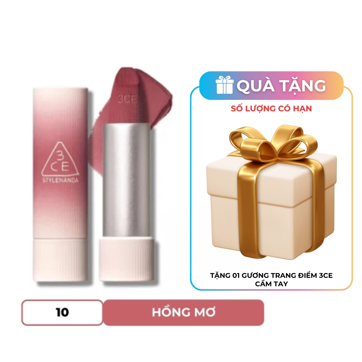Son Thỏi 3CE Cashmere Hug Lipstick #10 Dreamy