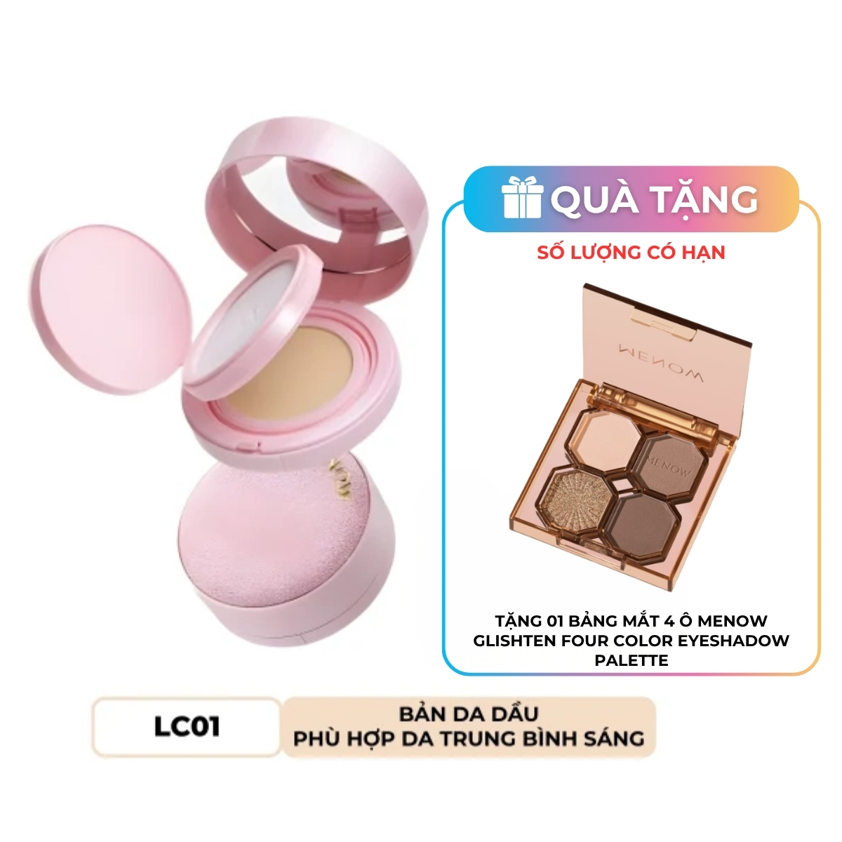 Phấn Nước Menow Kèm Phấn Phủ 2in1 Dành Cho Da Dầu Màu LC01