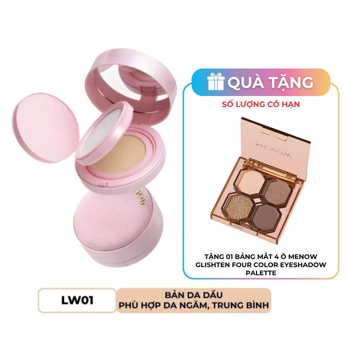 Phấn Nước Menow Kèm Phấn Phủ 2in1 Dành Cho Da Dầu Màu LW01