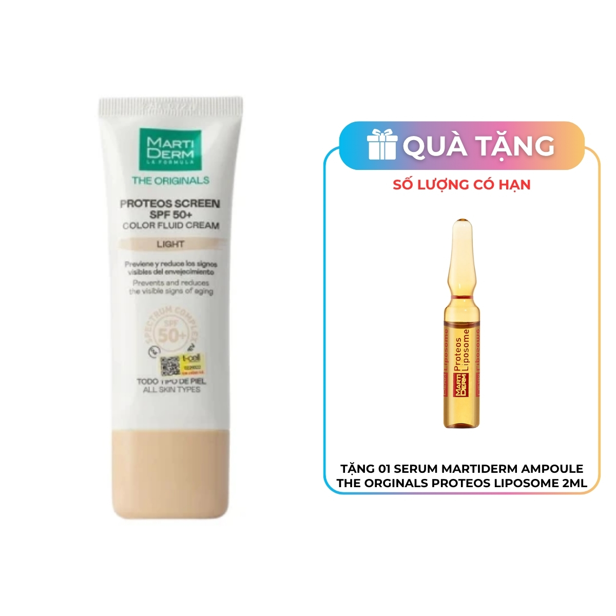 Kem Chống Nắng MartiDerm The Originals Proteos Screen SPF50+ 40ml - Light