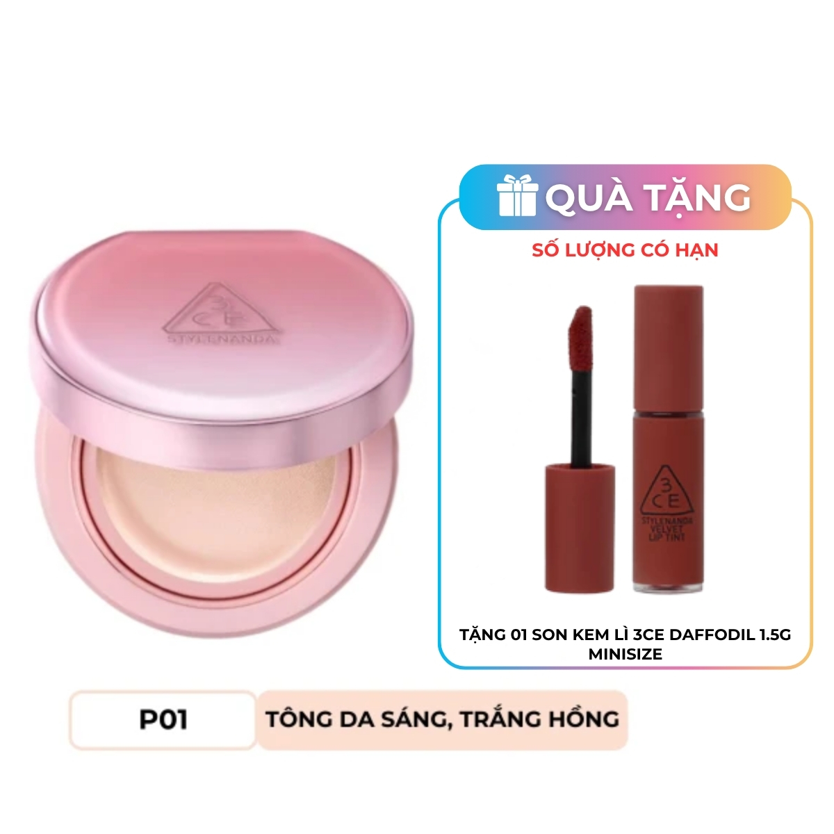 Phấn Nước 3CE Fitting Mesh Cover Cushion 11g - P01