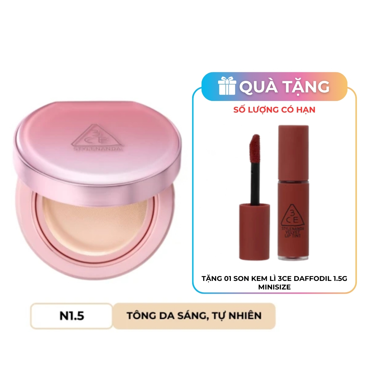 Phấn Nước 3CE Fitting Mesh Cover Cushion 11g - N1.5