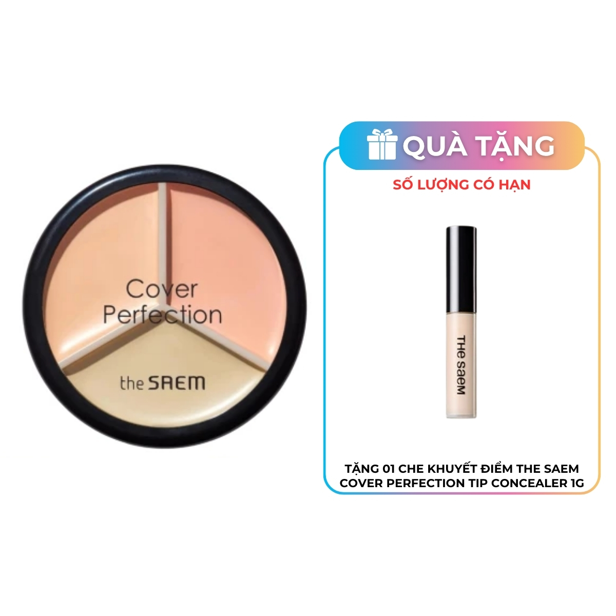 Che Khuyết Điểm The Saem Cover Perfection Triple Pot Concealer #01 Correct Beige