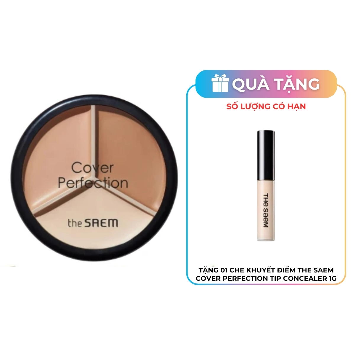 Che Khuyết Điểm The Saem Cover Perfection Triple Pot Concealer #02 Contour Beige