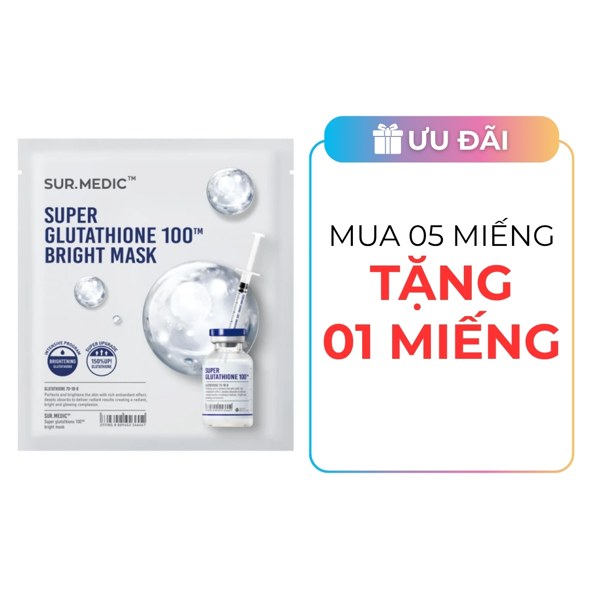 Mặt Nạ Sur.medic+ Super Glutathione 100 Bright Mask Dưỡng Trắng Da 30g 1PCS