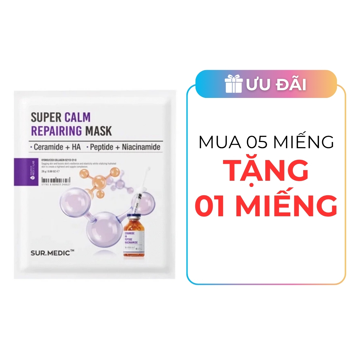 Mặt Nạ Sur.medic+ Super Calm Repairing Mask Phục Hồi, Làm Dịu Da Cấp Tốc 30g 1PCS