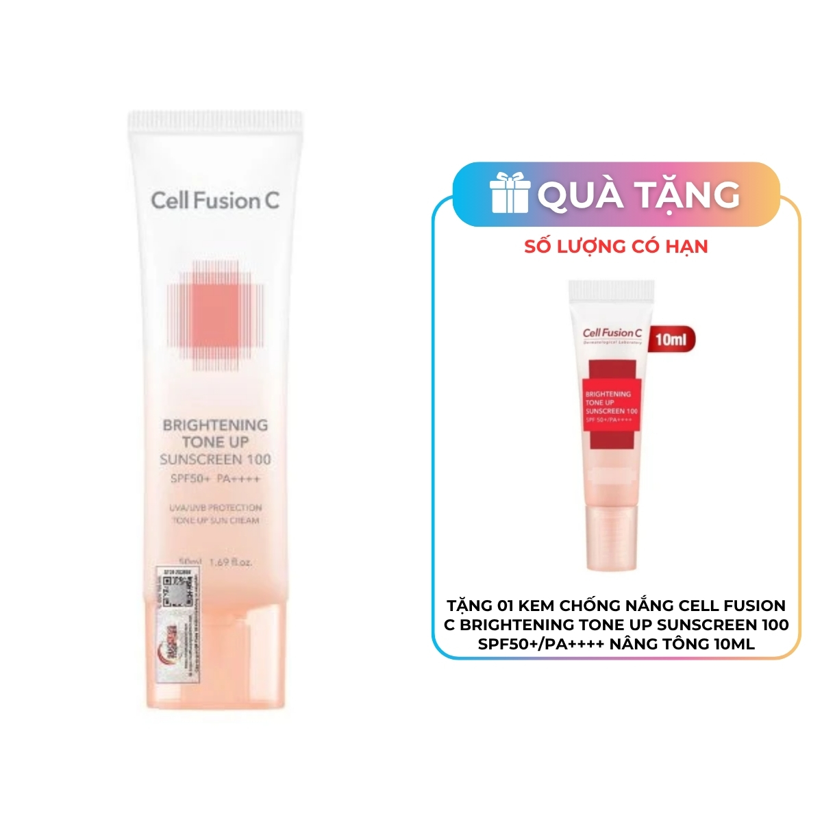 Kem Chống Nắng Cell Fusion C Brightening Tone Up Sunscreen 100 SPF50+ PA++++Nâng Tông Da Tuýp 50ml