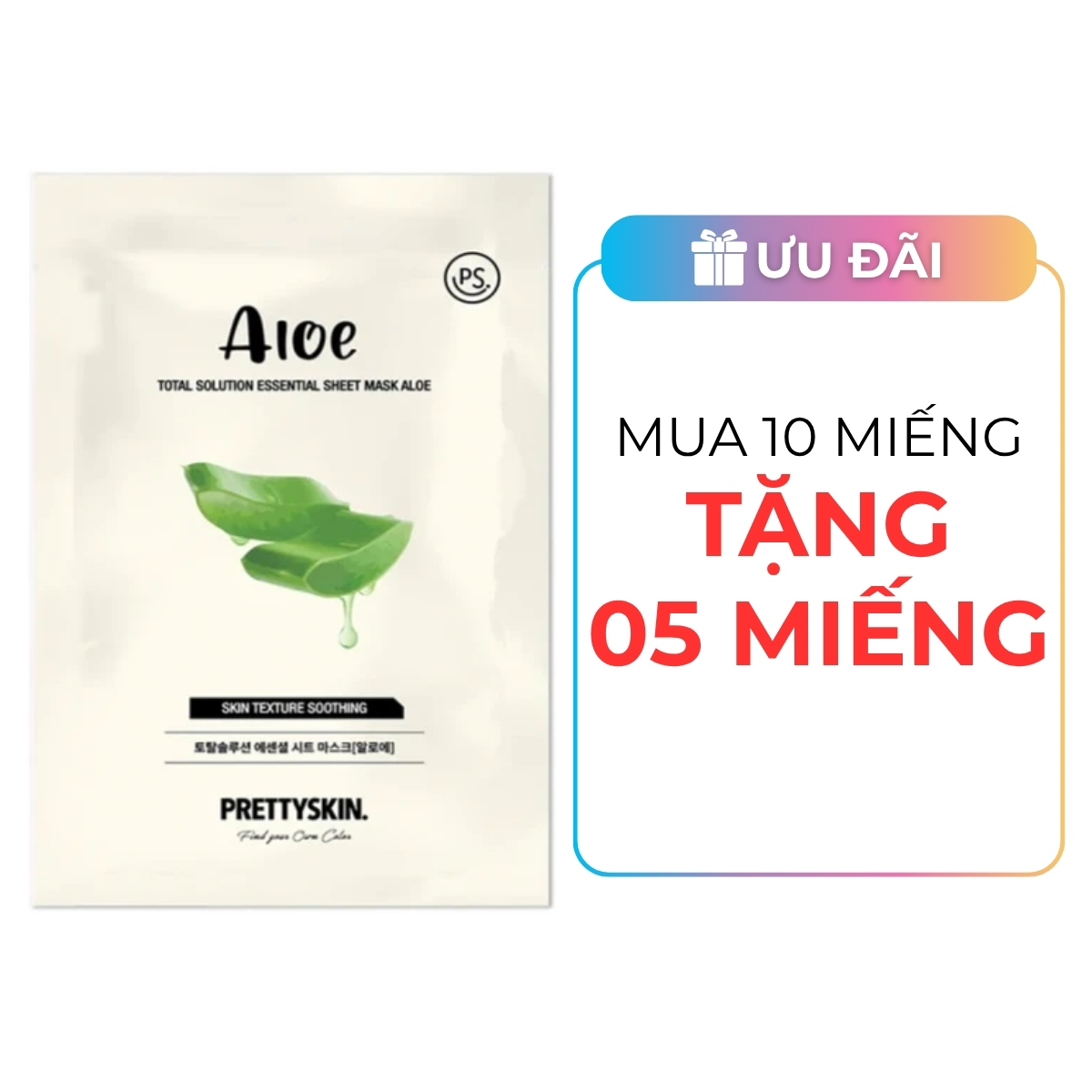 Mặt Nạ Giấy Prettyskin Total Solution Essential Sheet Mask Aloe - Lô Hội