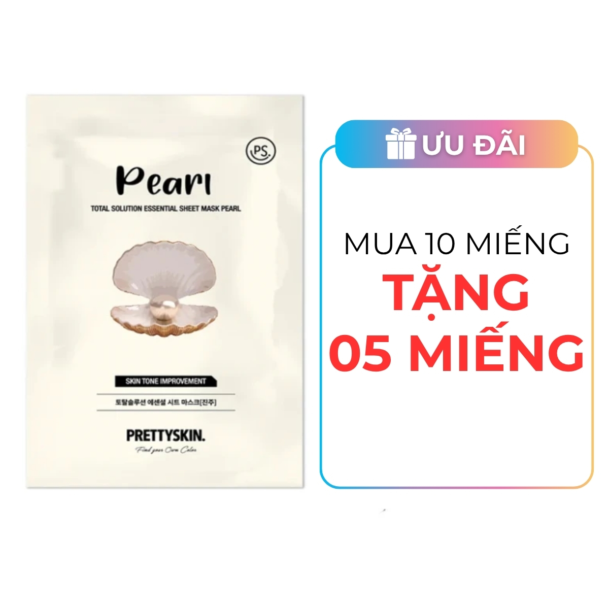 Mặt Nạ Giấy Prettyskin Total Solution Essential Sheet Mask Pearl - Ngọc Trai