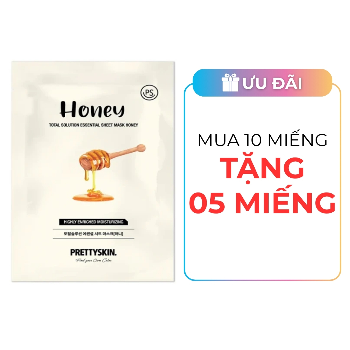 Mặt Nạ Giấy Prettyskin Total Solution Essential Sheet Mask Honey - Mật Ong