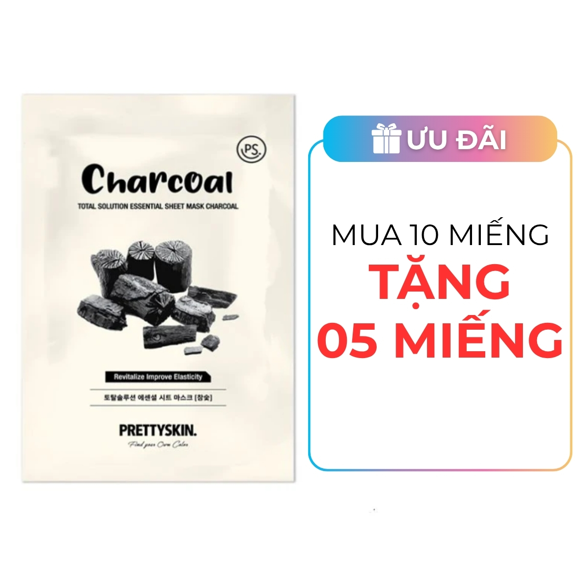 Mặt Nạ Giấy Prettyskin Total Solution Essential Sheet Mask Charcoal - Than Hoạt Tính