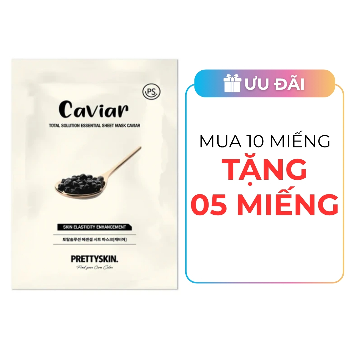Mặt Nạ Giấy Prettyskin Total Solution Essential Sheet Mask Caviar - Trứng Cá Muối