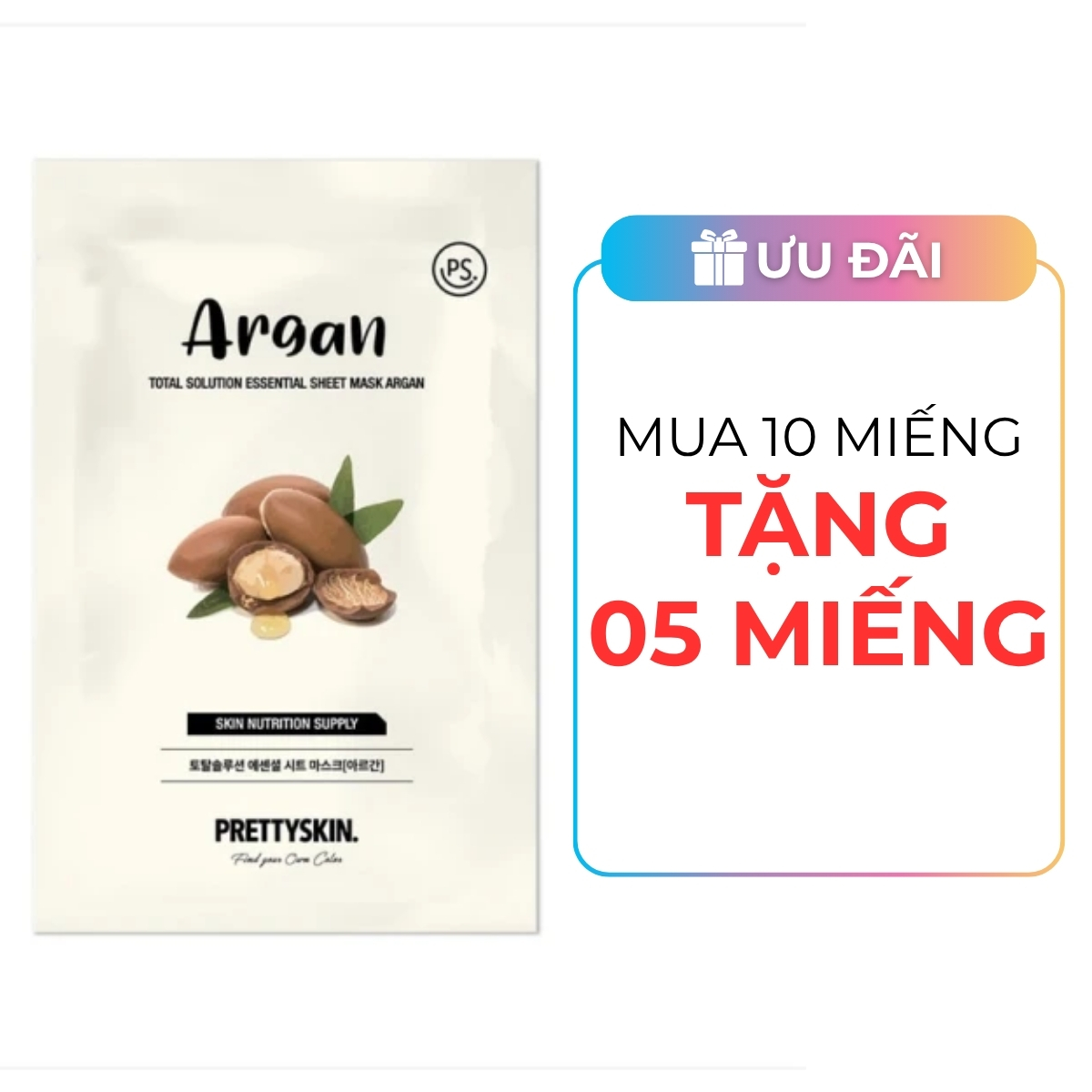 Mặt Nạ Giấy Prettyskin Total Solution Essential Sheet Mask - Argan