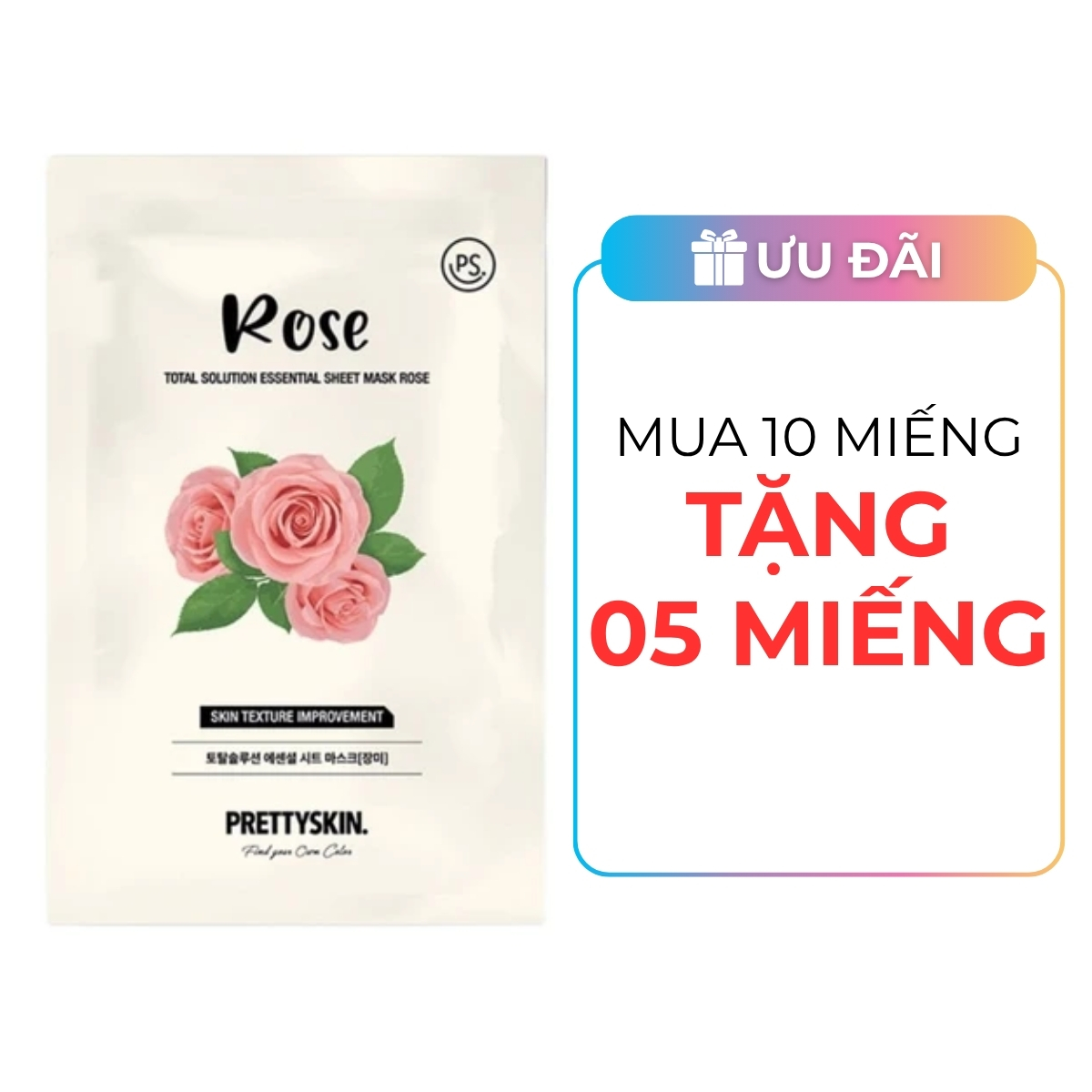 Mặt Nạ Giấy Prettyskin Total Solution Essential Sheet Mask Rose - Hoa Hồng