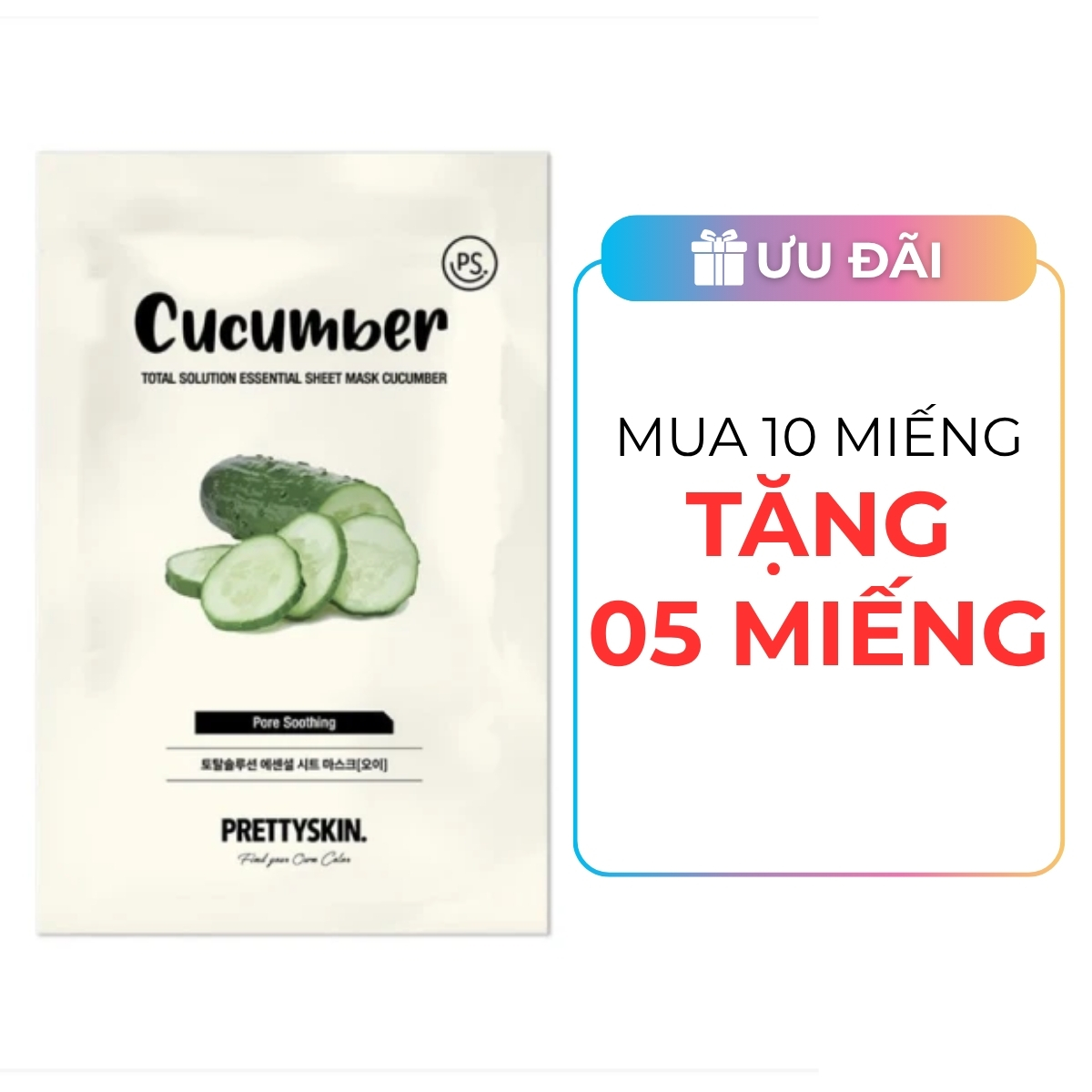 Mặt Nạ Giấy Prettyskin Total Solution Essential Sheet Mask Cucumber - Dưa Leo