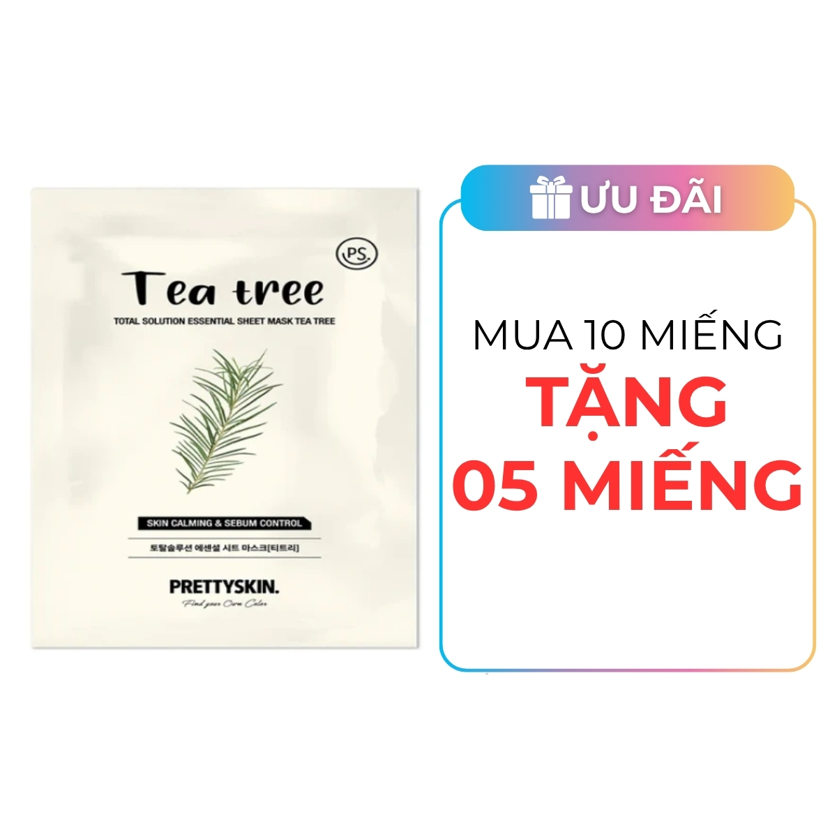 Mặt Nạ Giấy Prettyskin Total Solution Essential Sheet Mask Tea Tree - Tràm Trà