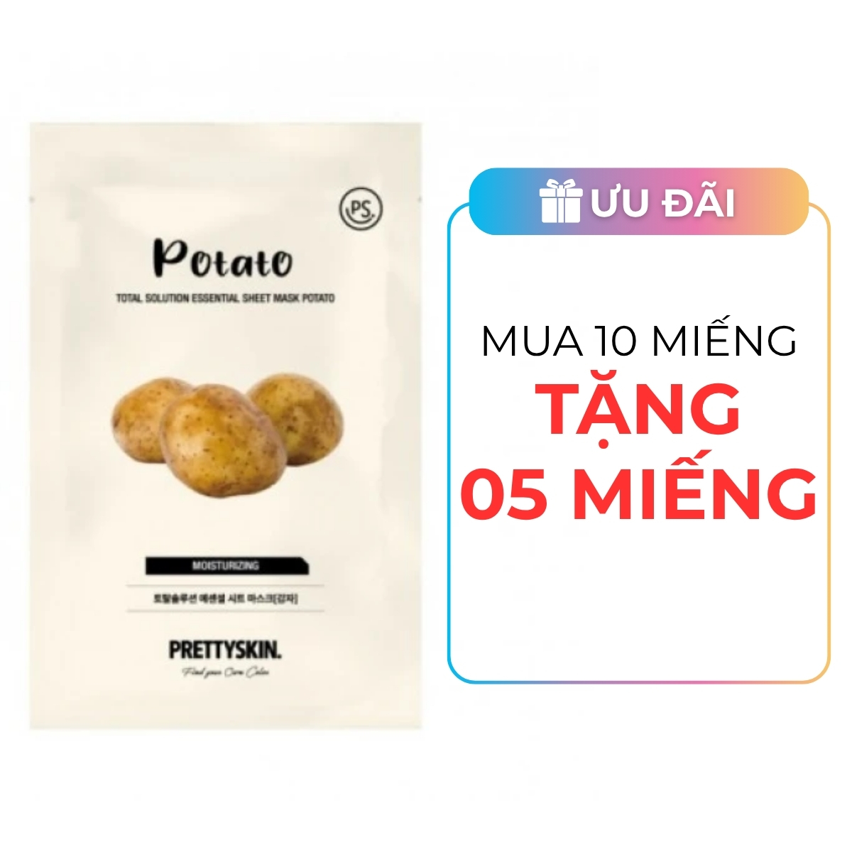 Mặt Nạ Giấy Prettyskin Total Solution Essential Sheet Mask Potato - Khoai Tây
