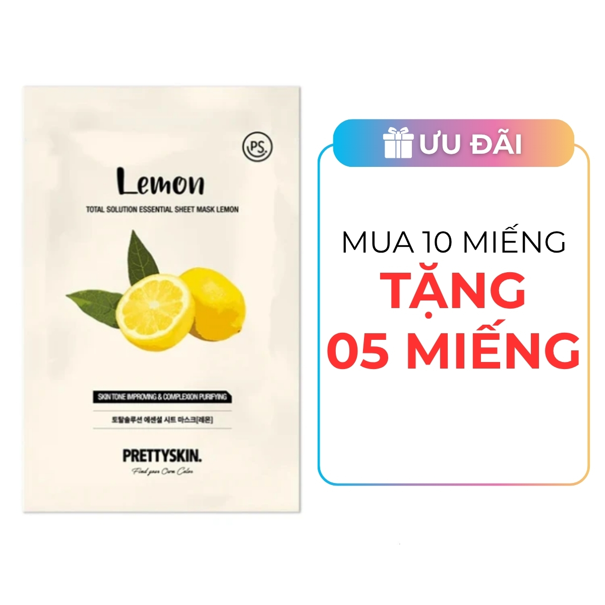 Mặt Nạ Giấy Prettyskin Total Solution Essential Sheet Mask Lemon - Chanh
