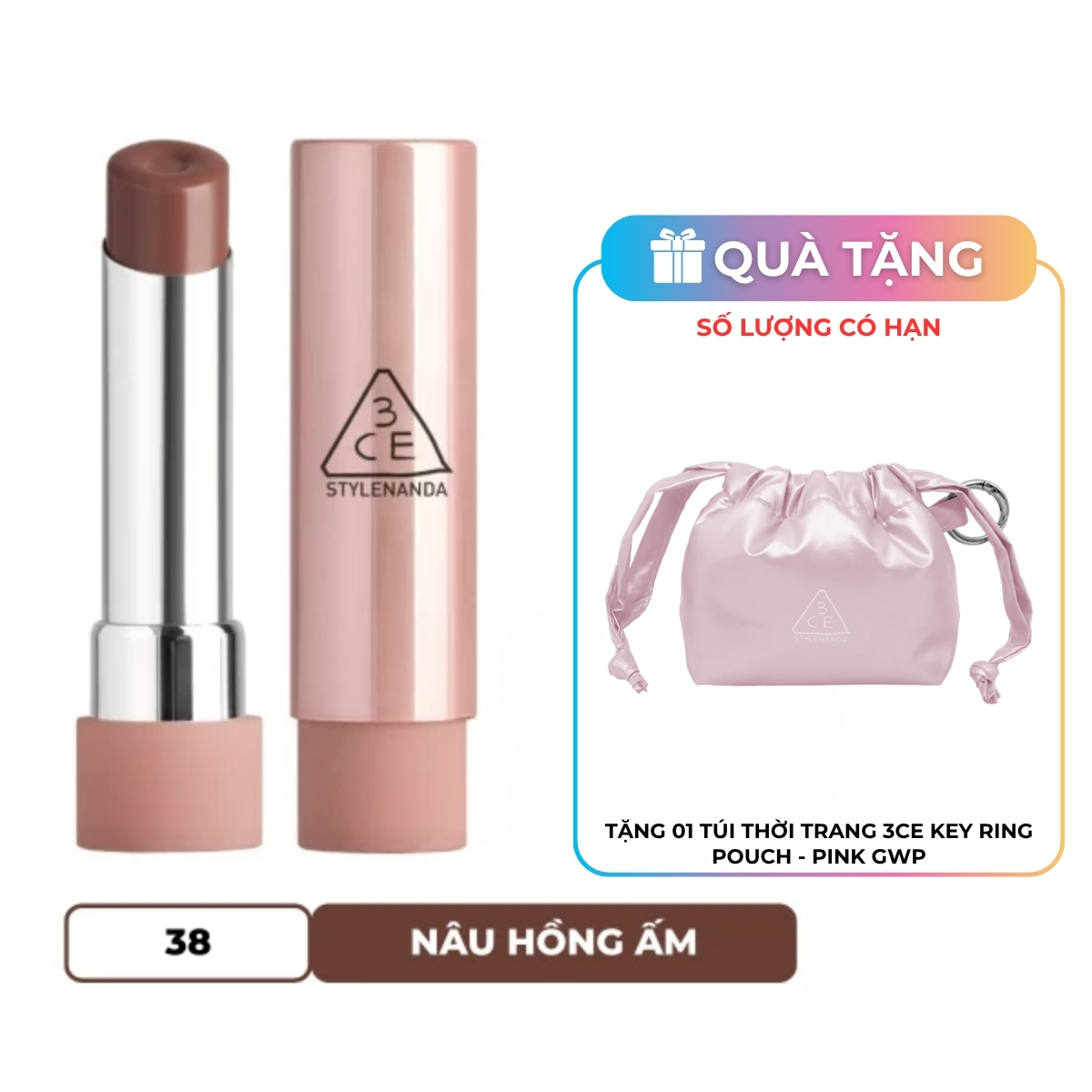 Son Dưỡng 3CE Glazy Lip Glow - 38 Salty Sweet