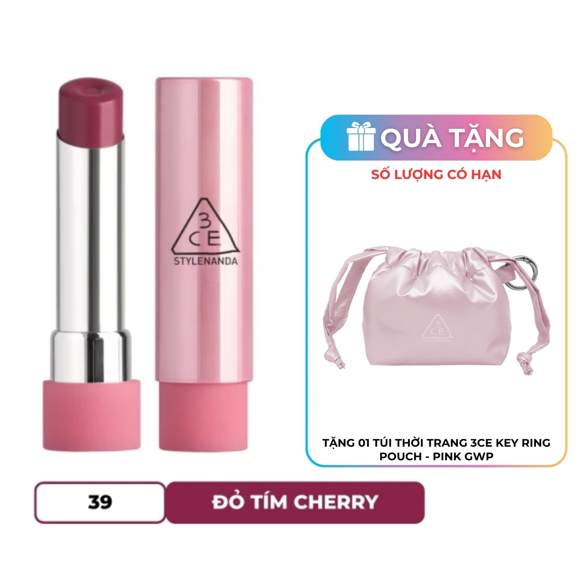 Son Dưỡng 3CE Glazy Lip Glow - 39 Bouncy Cherry